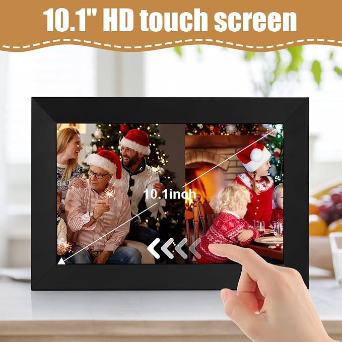 قاب عکس دیجیتال وایفای Vicloon با صفحه نمایش ۱۰.۱ اینچی لمسی HD IPS، قابلیت چرخش خودکار و امکان نصب روی دیوار؛ دارای حافظه ۳۲ گیگابایتی و قابلیت اشتراکگذاری آسان عکس و ویدیو از طریق اپلیکیشن Frameo.