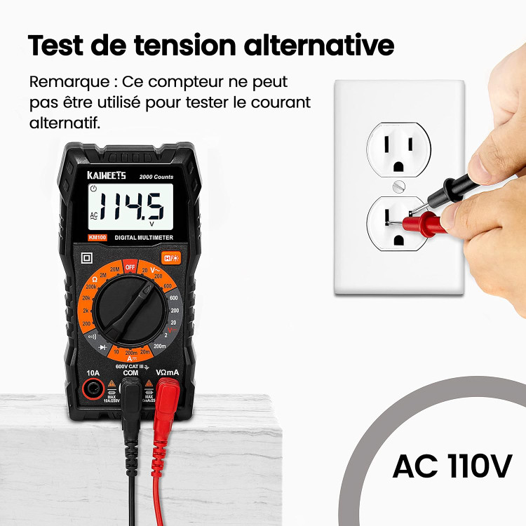 مولتی متر دیجیتال KAIWEETS با قابلیت اندازهگیری ولتاژ AC/DC، جریان DC، مقاومت و پیوستگی. تستر برق دقیق و کاربردی برای کارهای فنی