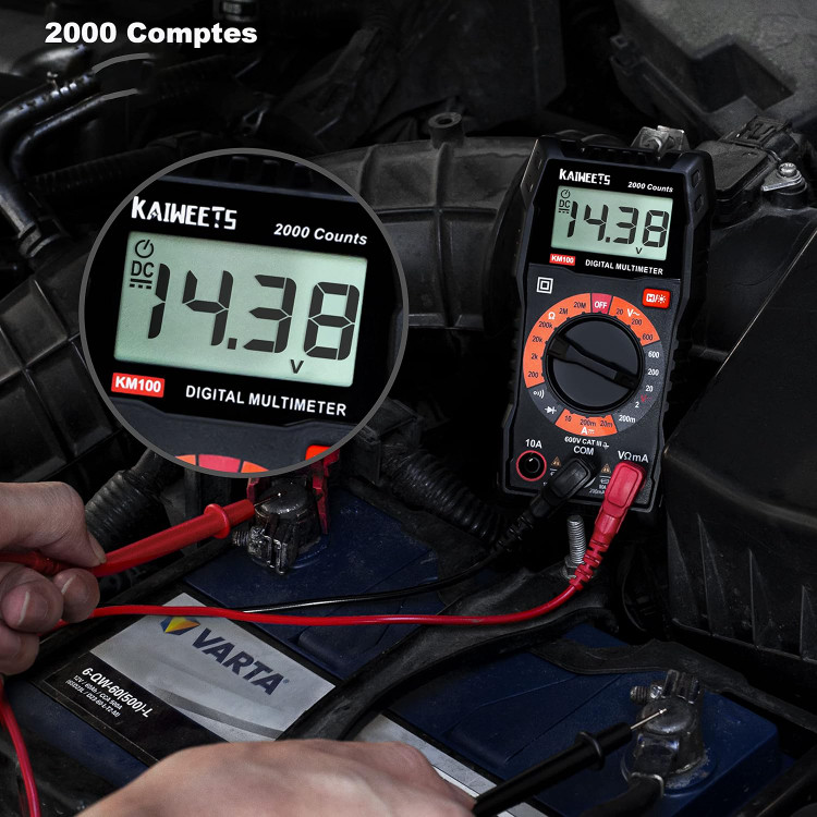 مولتی متر دیجیتال KAIWEETS با قابلیت اندازهگیری ولتاژ AC/DC، جریان DC، مقاومت و پیوستگی. تستر برق دقیق و کاربردی برای کارهای فنی
