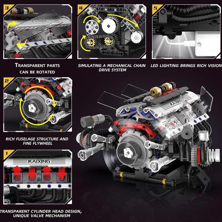 مجموعه موتور V8 Suplanet | کیت مکانیکی با نور و موتور (664 قطعه) | K96212