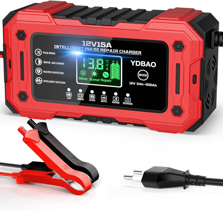 شارژر باتری خودرو YDBAO 15A 12V | پشتیبانی از LiFePO4، AGM و GEL