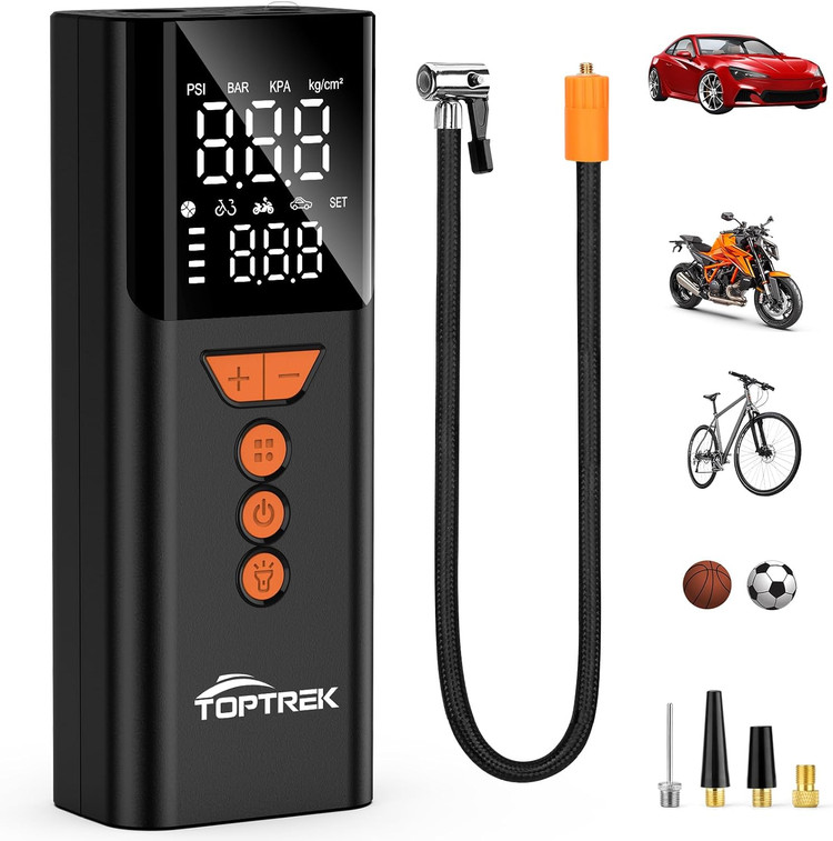 پمپ باد شارژی Toptrek مدل 150 PSI | کمپرسور باد پرتابل مخصوص خودرو و دوچرخه