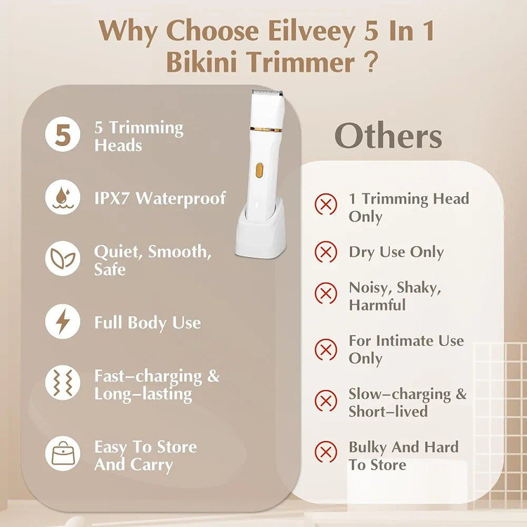 اصلاحکننده موی صورت و بیکینی زنانه Eilveey؛ تریمر الکتریکی ضدآب، بدون درد و طراحی ارگونومیک
