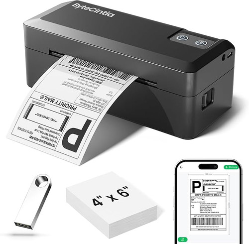 پرینتر حرارتی لیبل پستی ByteCintia – اتصال بیسیم بلوتوث و USB، چاپ سایز 4x6 (100x150 میلیمتر)، ایدهآل برای کسبوکارهای کوچک