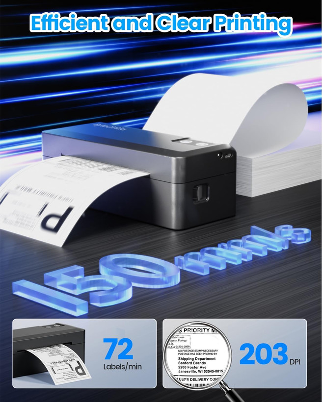 پرینتر حرارتی لیبل پستی ByteCintia – اتصال بیسیم بلوتوث و USB، چاپ سایز 4x6 (100x150 میلیمتر)، ایدهآل برای کسبوکارهای کوچک