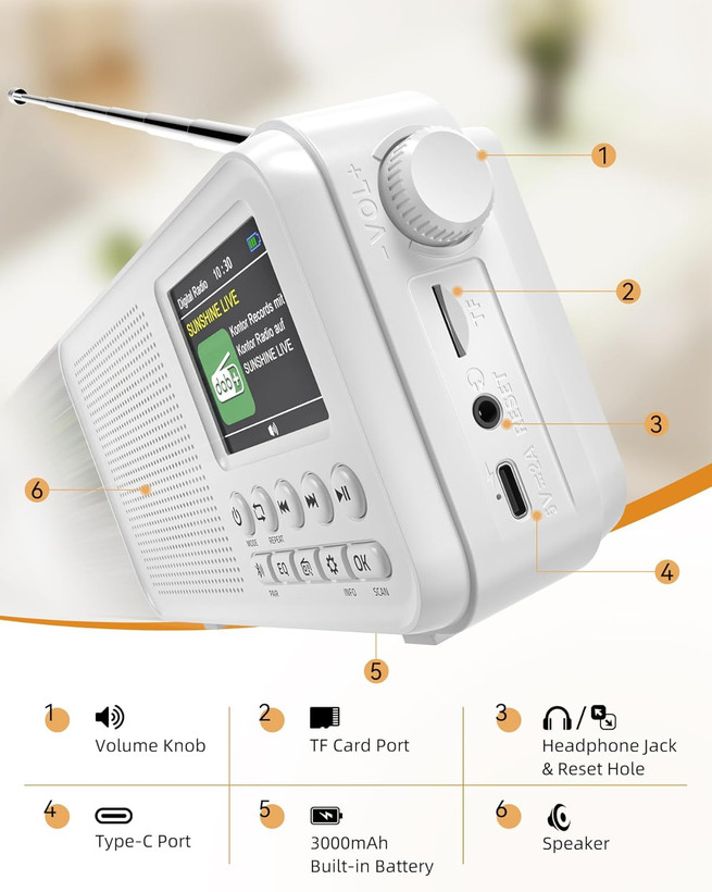 رادیو قابلحمل Rocam CR1031قابلیت اتصال بلوتوث و تایمر الارم خبر