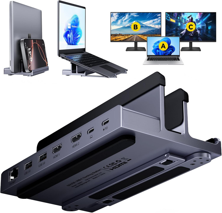 خرید داک استیشن و استند لپتاپ QUUGE | استند چندمنظوره با پشتیبانی از دو مانیتور 4K و شارژ 100W