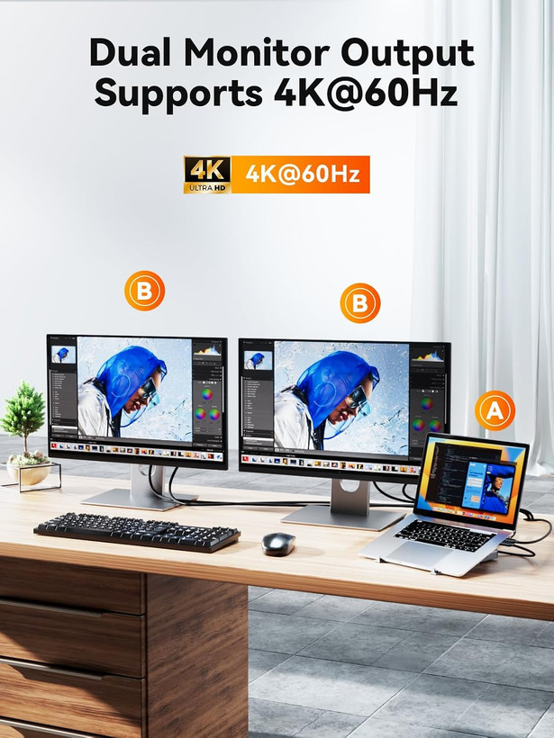 خرید داک استیشن و استند لپتاپ QUUGE | استند چندمنظوره با پشتیبانی از دو مانیتور 4K و شارژ 100W