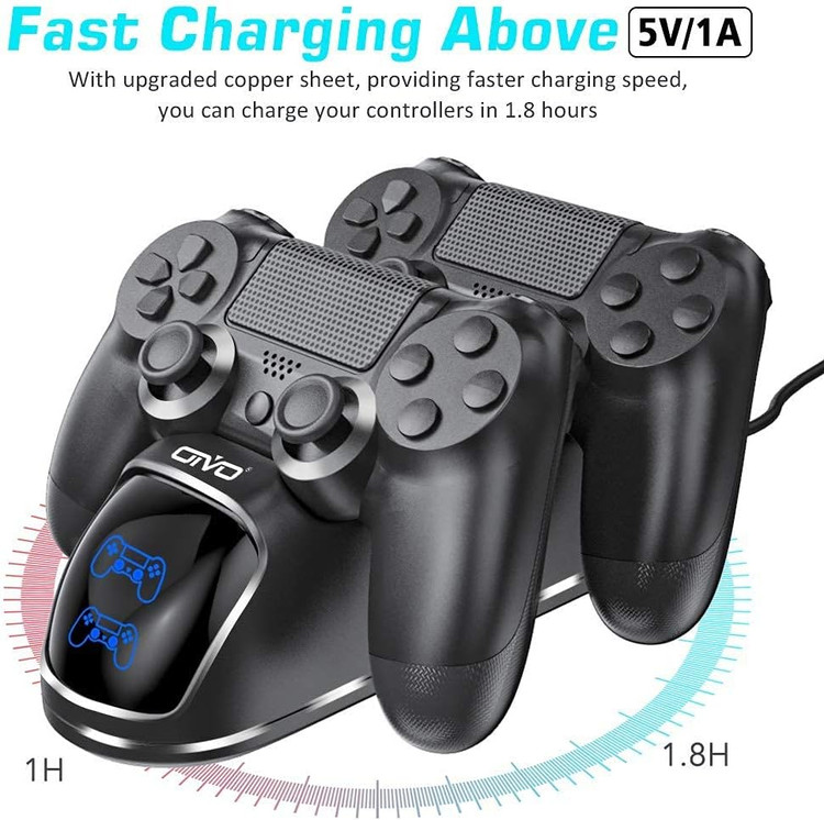 ایستگاه شارژ دسته PS4 برند OIVO - دارای تراشه ارتقایافته با قابلیت شارژ ۱.۸ ساعته