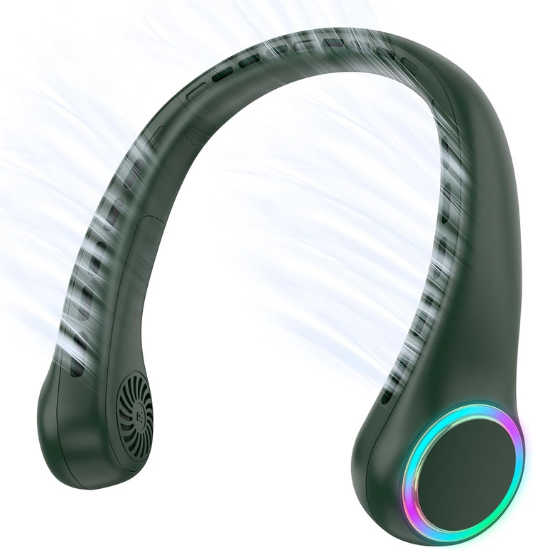 پنکه گردنی ITSHINY - پنکه قابل حمل، بدون پره و مینی USB، قدرتمند و بیصدا با باتری ۴۰۰۰ میلیآمپر ساعتی، دارای ۳ تنظیم سرعت، مناسب برای محیطهای باز، کمپینگ، دفتر کار و اتاق.
