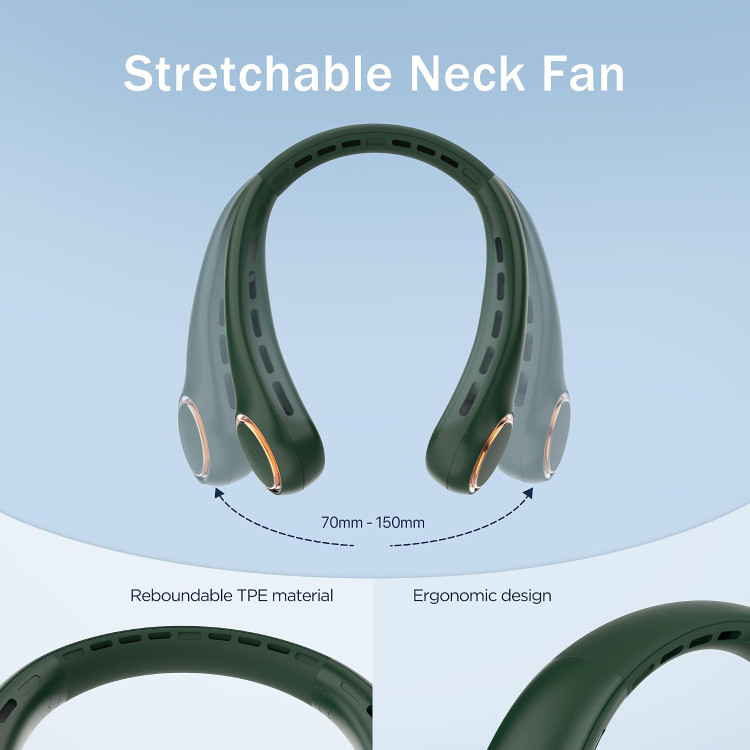 پنکه گردنی ITSHINY - پنکه قابل حمل، بدون پره و مینی USB، قدرتمند و بیصدا با باتری ۴۰۰۰ میلیآمپر ساعتی، دارای ۳ تنظیم سرعت، مناسب برای محیطهای باز، کمپینگ، دفتر کار و اتاق.